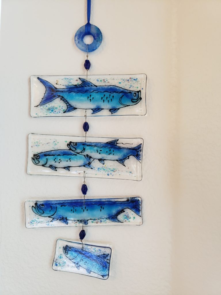 Blue glass fish panels